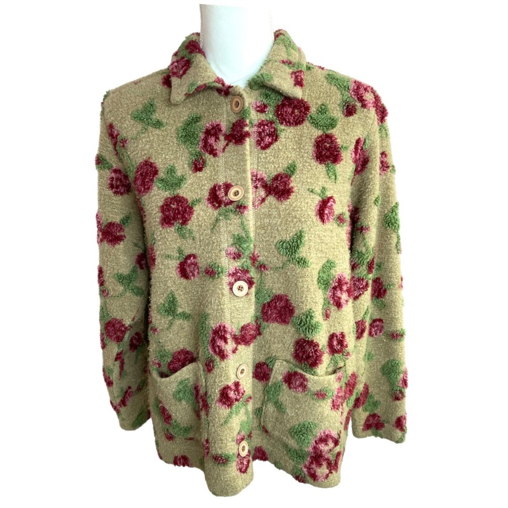 L.L. Bean Floral Cardigan - Green and Red